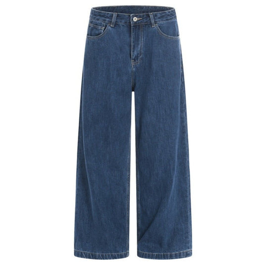 Vintage Blue Relaxed Cropped Wide - Leg Jeans - Thrashink
