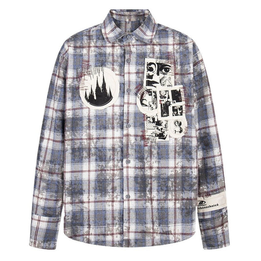 Vintage Cleanfit Patch Embroidered Plaid Shirt - Thrashink