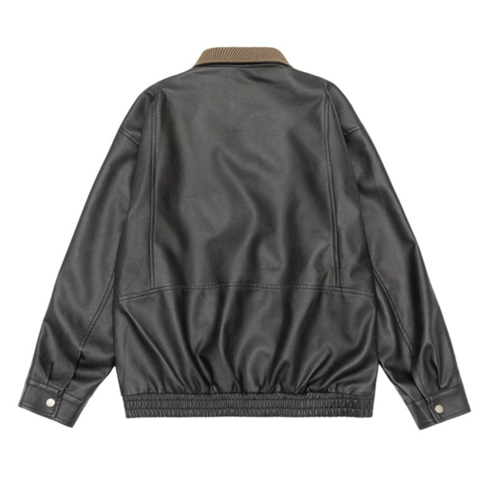 Vintage Collar Faux Leather Jacket - Thrashink