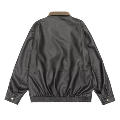 Vintage Collar Faux Leather Jacket - Thrashink
