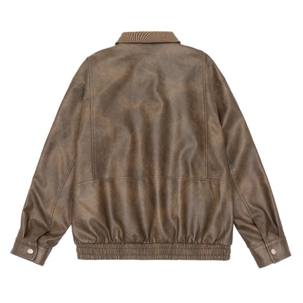 Vintage Collar Faux Leather Jacket - Thrashink