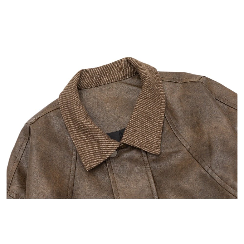 Vintage Collar Faux Leather Jacket - Thrashink