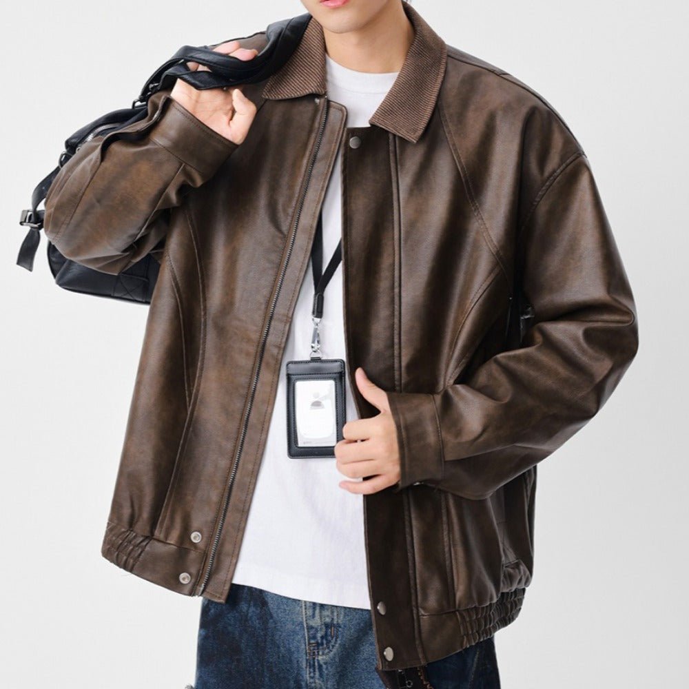 Vintage Collar Faux Leather Jacket - Thrashink