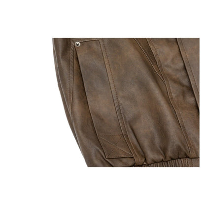 Vintage Collar Faux Leather Jacket - Thrashink