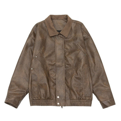 Vintage Collar Faux Leather Jacket - Thrashink