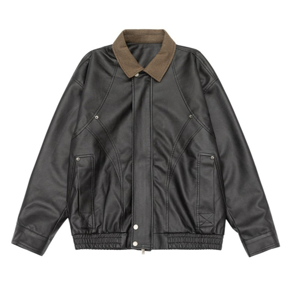 Vintage Collar Faux Leather Jacket - Thrashink