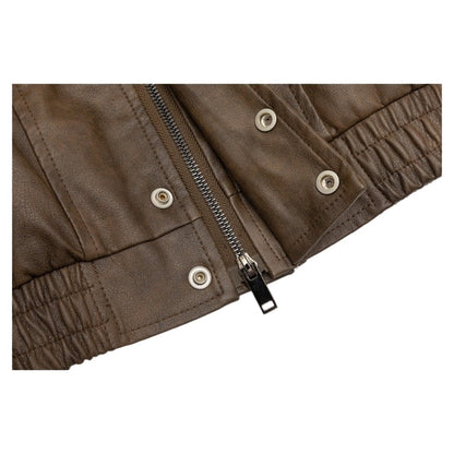 Vintage Collar Faux Leather Jacket - Thrashink