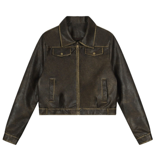 Vintage Cropped Leather Jacket - Thrashink