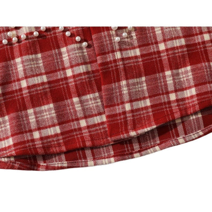 Vintage Cross Pearl Studded Plaid Shirt - Thrashink