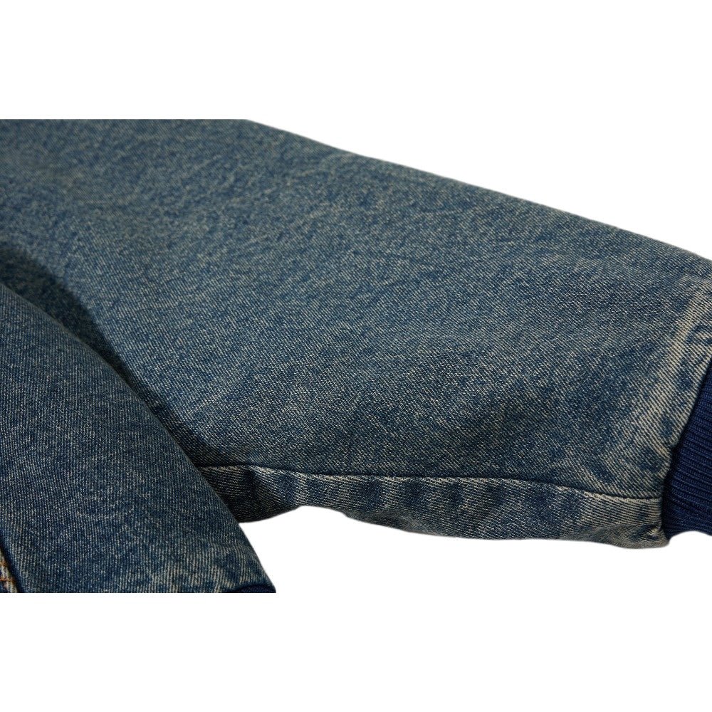 Vintage Denim Faux Fur Hooded Padded Jacket - Thrashink