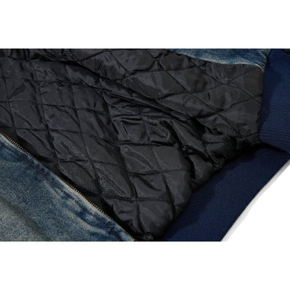 Vintage Denim Faux Fur Hooded Padded Jacket - Thrashink