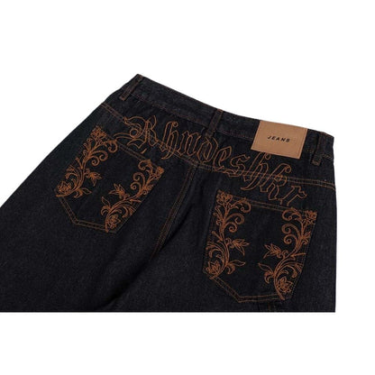 Vintage Embroidery Wide - Leg Jeans - Thrashink
