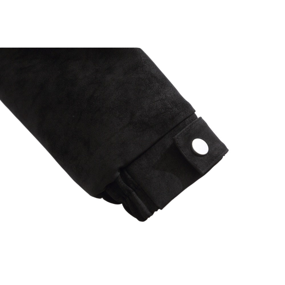 Vintage Faux Suede Shearling Trimmed Jacket - Thrashink