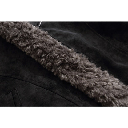 Vintage Faux Suede Shearling Trimmed Jacket - Thrashink