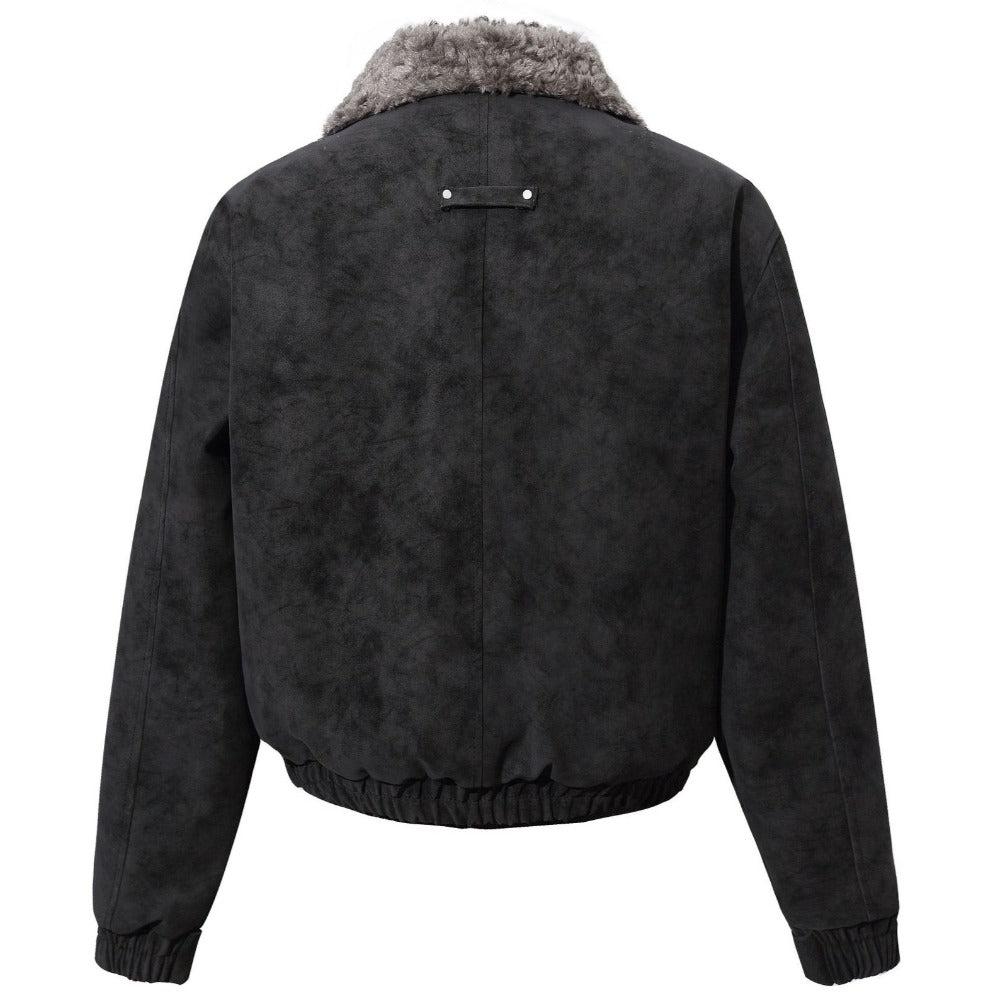 Vintage Faux Suede Shearling Trimmed Jacket - Thrashink