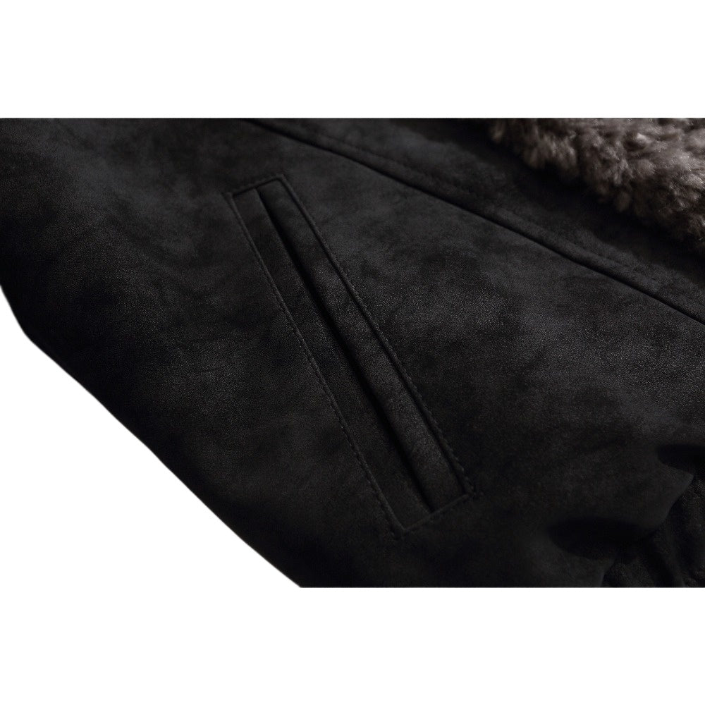 Vintage Faux Suede Shearling Trimmed Jacket - Thrashink