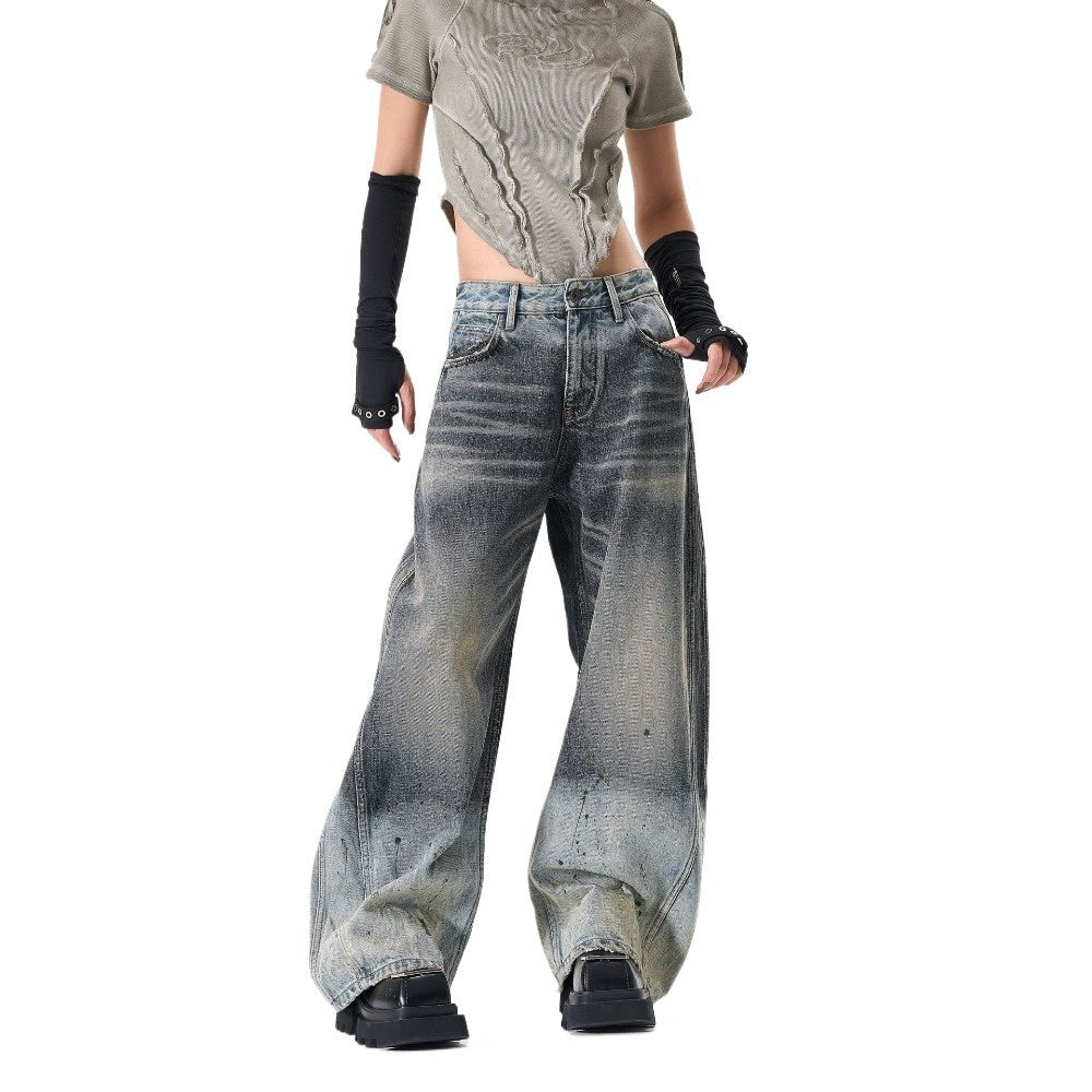 Vintage Splash Paint Wide - Leg Jeans - Thrashink