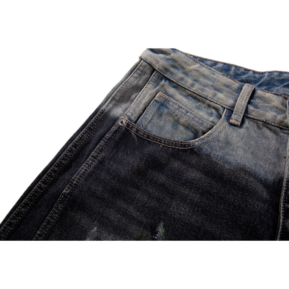 Vintage Splash Paint Wide - Leg Jeans - Thrashink