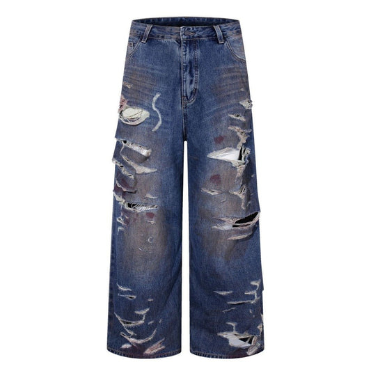 Vintage Wash Destroyed Frayed Edges Jeans - Thrashink