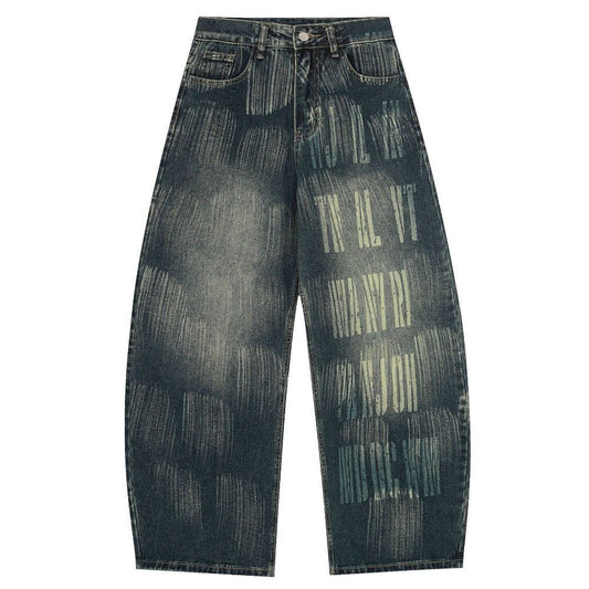 Vintage Wash Graffiti Letter Baggy Jeans - Thrashink