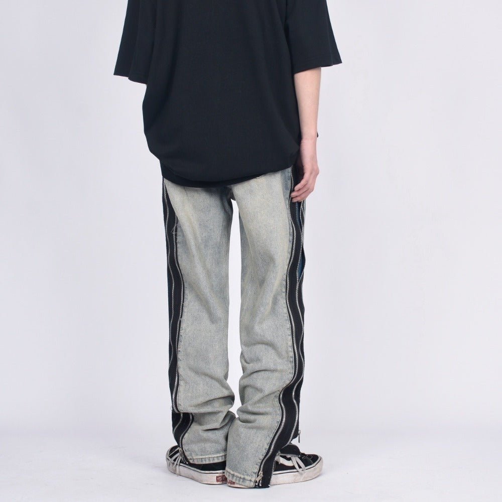 Vintage Wash Side - Zip Wide - Leg Jeans - Thrashink