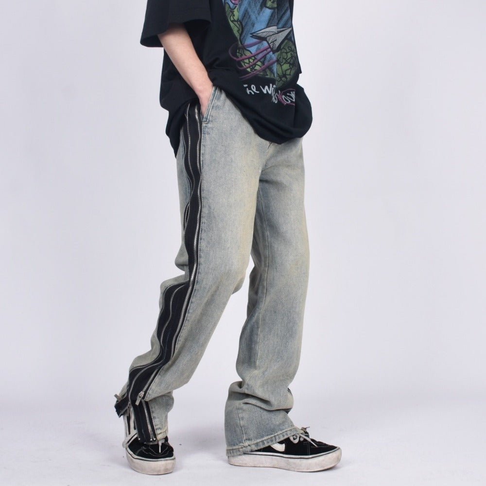 Vintage Wash Side - Zip Wide - Leg Jeans - Thrashink