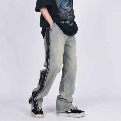 Vintage Wash Side - Zip Wide - Leg Jeans - Thrashink