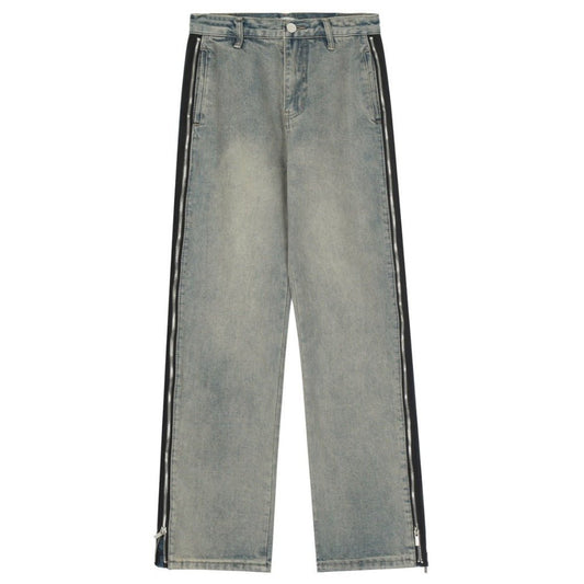 Vintage Wash Side - Zip Wide - Leg Jeans - Thrashink