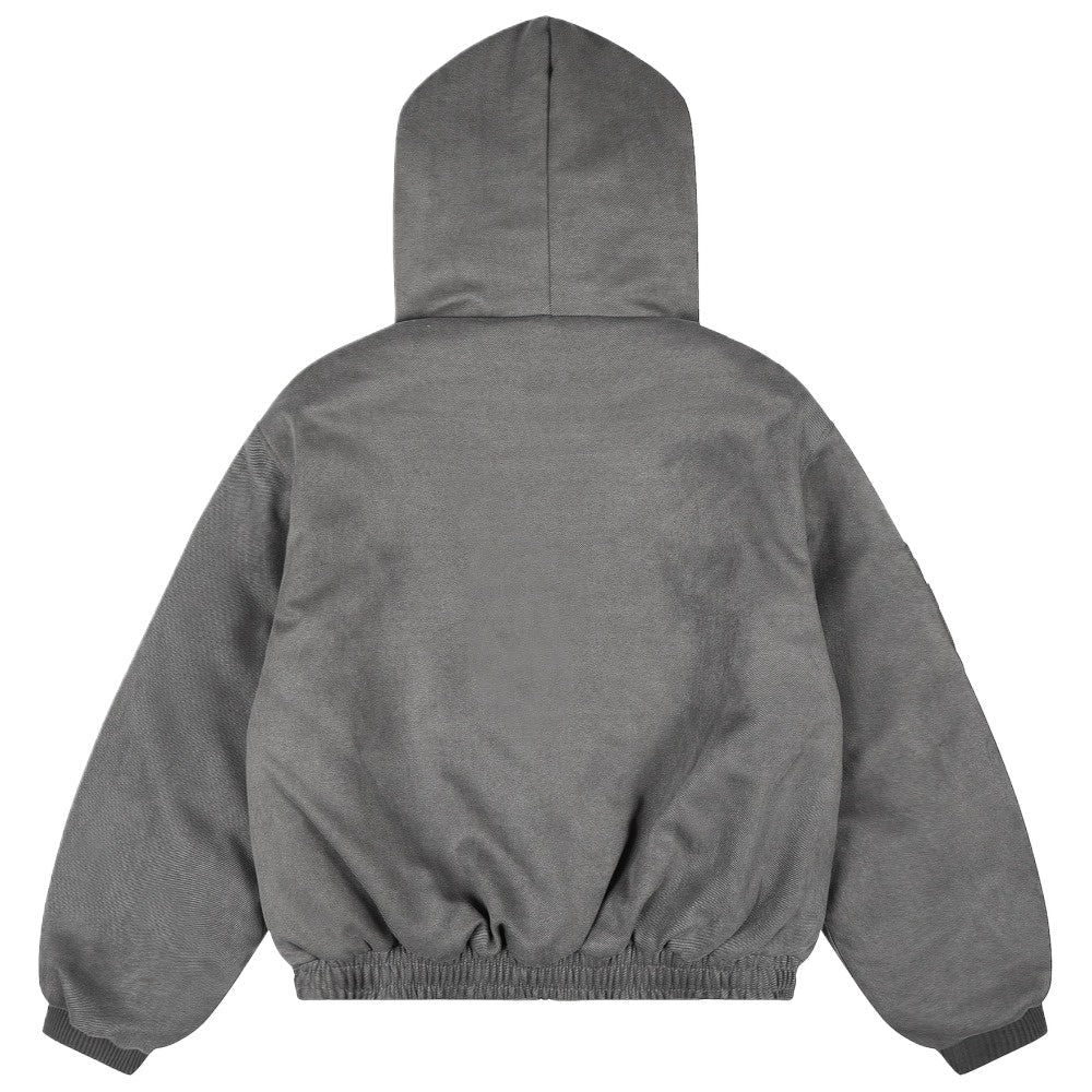 Vintage Washed Faux Fur Hooded Bomber Jacket - Thrashink