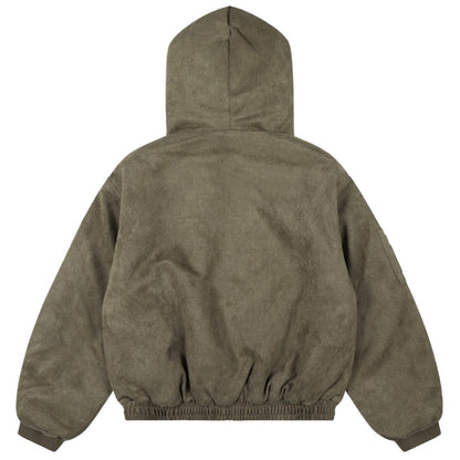 Vintage Washed Faux Fur Hooded Bomber Jacket - Thrashink