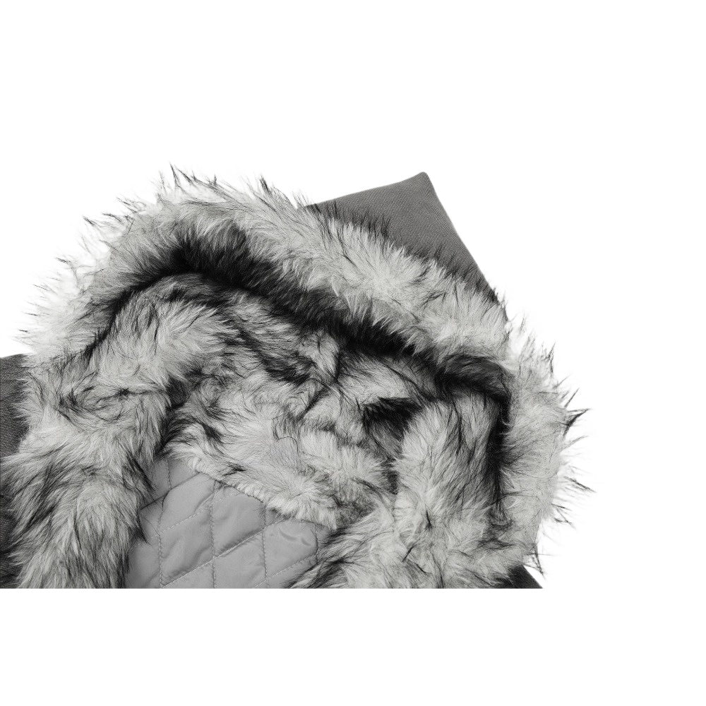 Vintage Washed Faux Fur Hooded Bomber Jacket - Thrashink