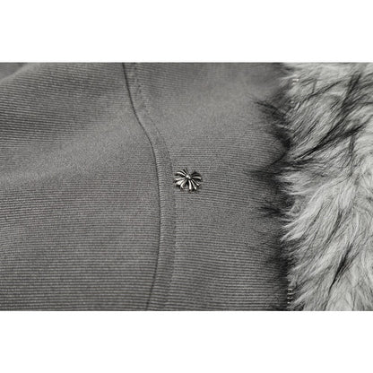 Vintage Washed Faux Fur Hooded Bomber Jacket - Thrashink