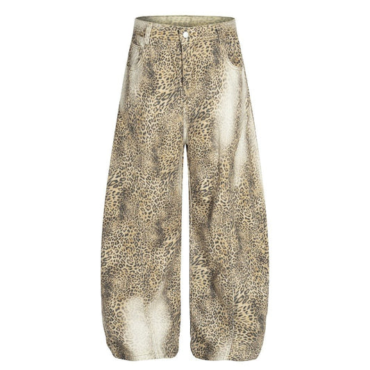 Vintage Washed Leopard Print Casual Pants - Thrashink