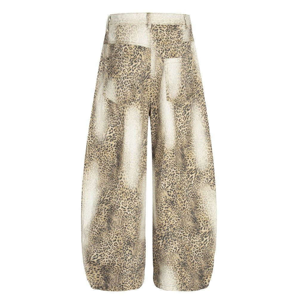 Vintage Washed Leopard Print Casual Pants - Thrashink