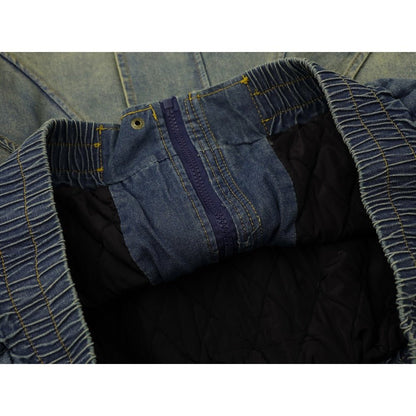 Washed Denim Sherpa Collar Patched Padded Jacket - Thrashink