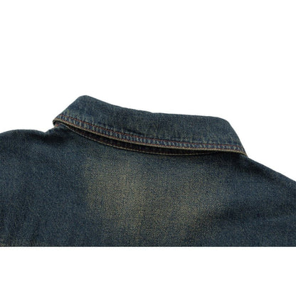 Washed Distressed Rivet Denim Shirt - Thrashink