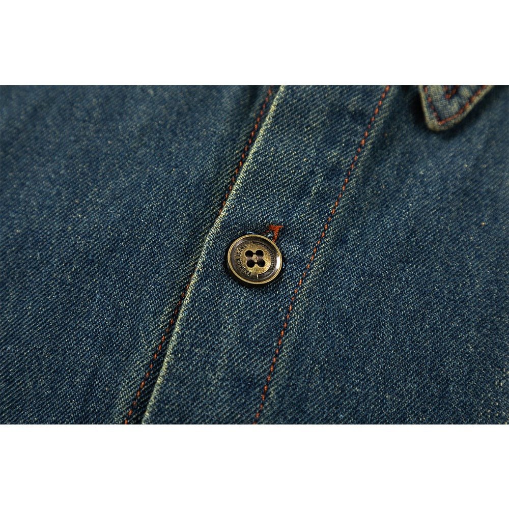 Washed Distressed Rivet Denim Shirt - Thrashink
