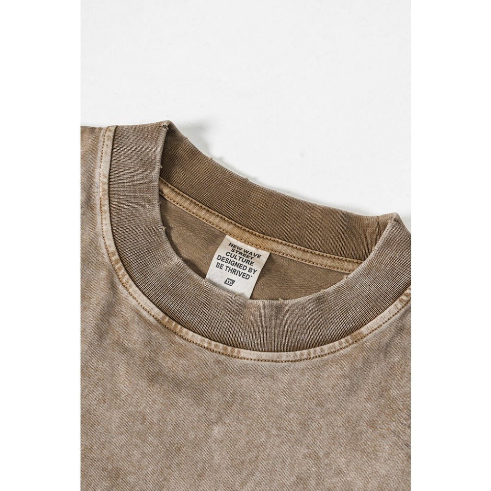 Washed Distressed Short Sleeve Shirt - Thrashink