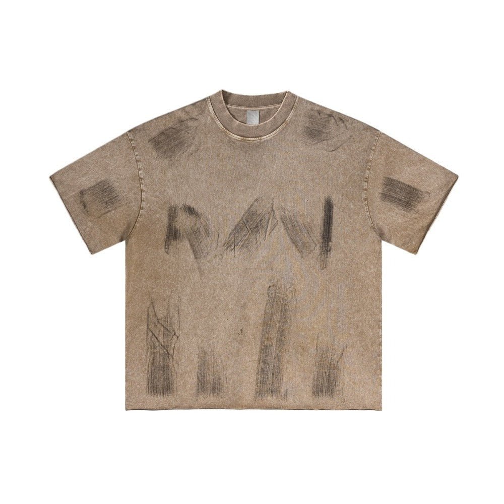 Washed Distressed Short Sleeve Shirt - Thrashink