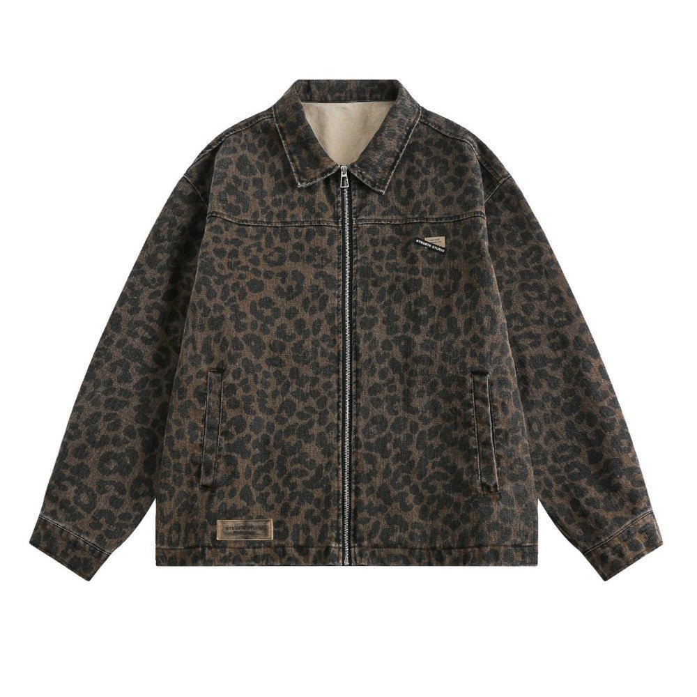 Washed Leopard Print Work Jacket - Thrashink