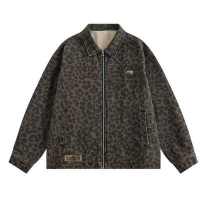 Washed Leopard Print Work Jacket - Thrashink