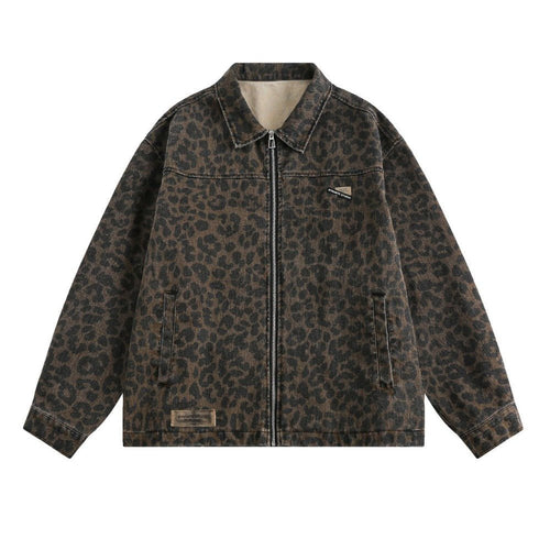 Washed Leopard Print Work Jacket - Thrashink