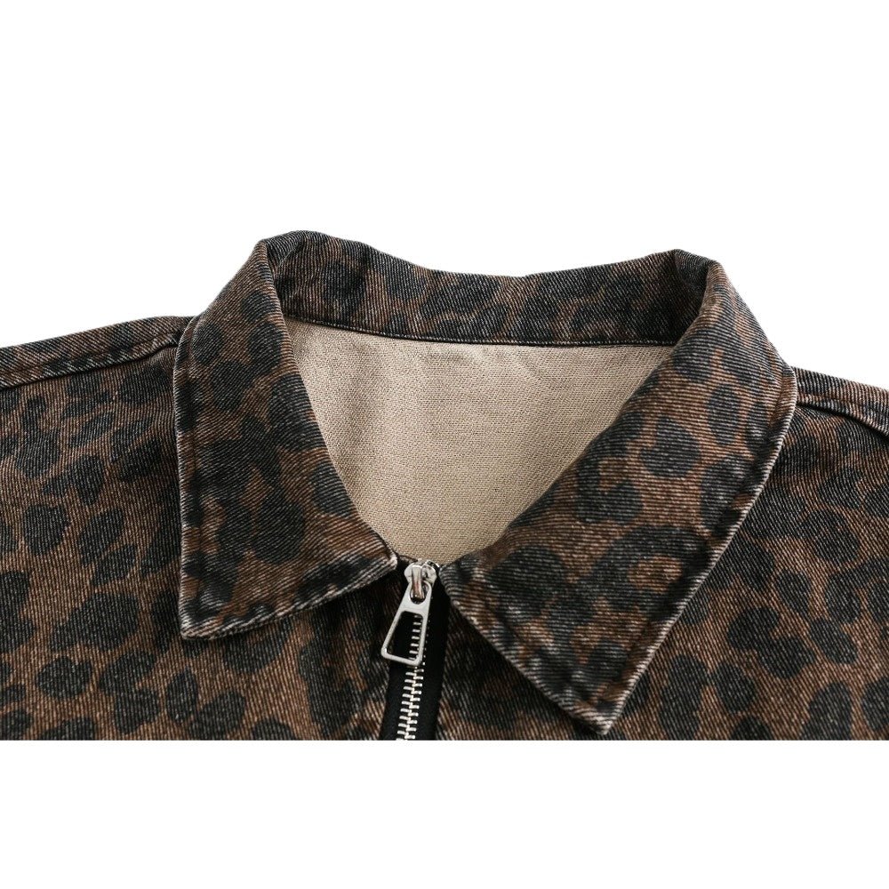 Washed Leopard Print Work Jacket - Thrashink