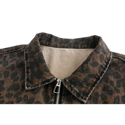 Washed Leopard Print Work Jacket - Thrashink