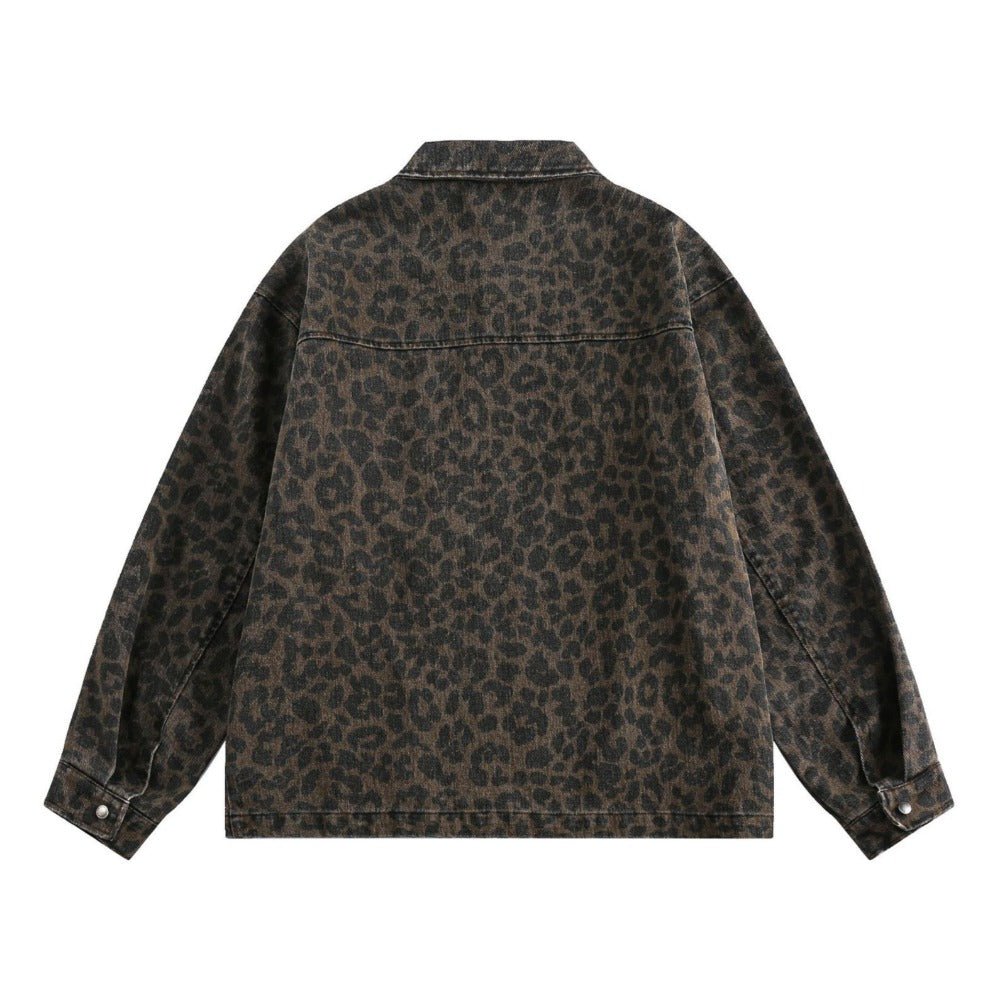 Washed Leopard Print Work Jacket - Thrashink
