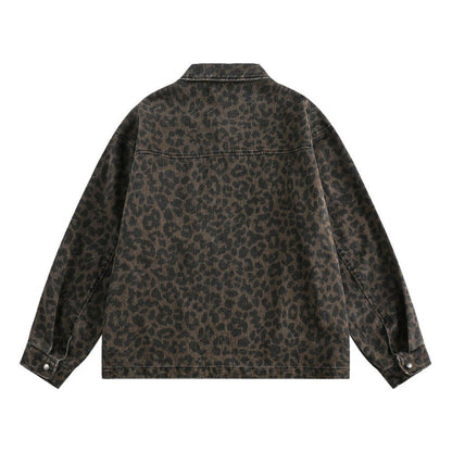 Washed Leopard Print Work Jacket - Thrashink