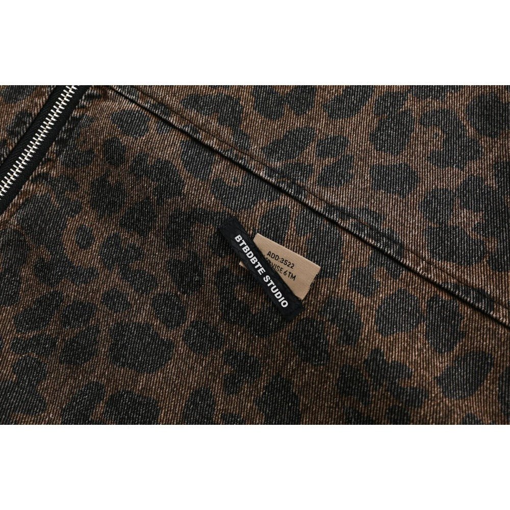 Washed Leopard Print Work Jacket - Thrashink