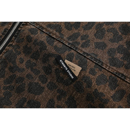 Washed Leopard Print Work Jacket - Thrashink