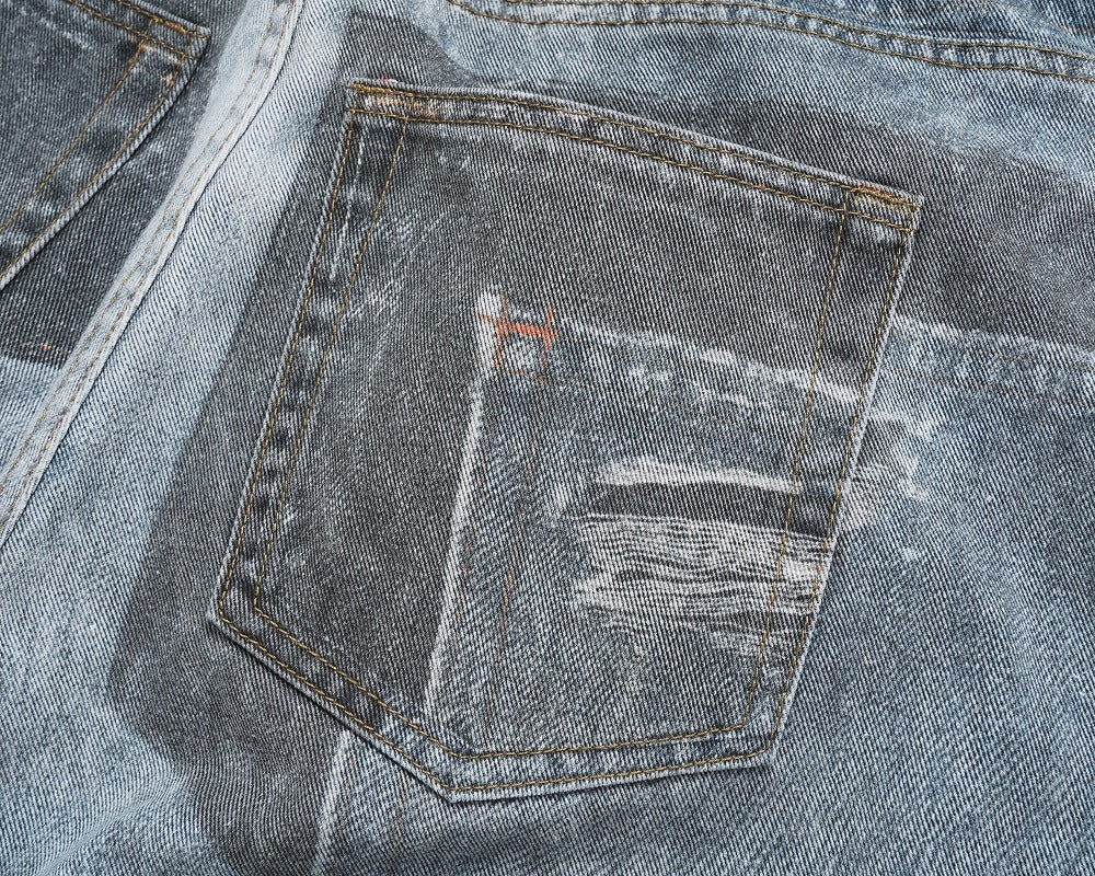 Washed Print Scimitar Jeans - Thrashink