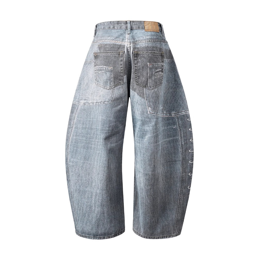 Washed Print Scimitar Jeans - Thrashink
